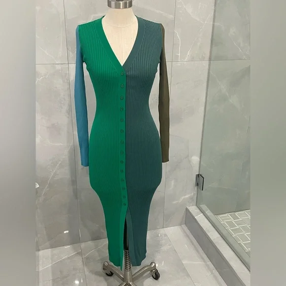 STAUD | Dresses | Staud Green And Blue Ribbed Bodycon Dress | Poshmark